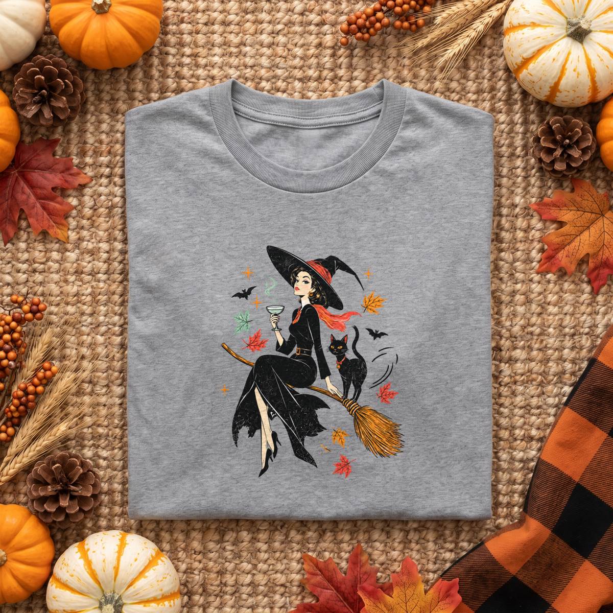 Vintage Witch and Black Cat Halloween Shirt, Witchy T-Shirt, Unisex Sweatshirt & Hoodie, Halloween Gift
