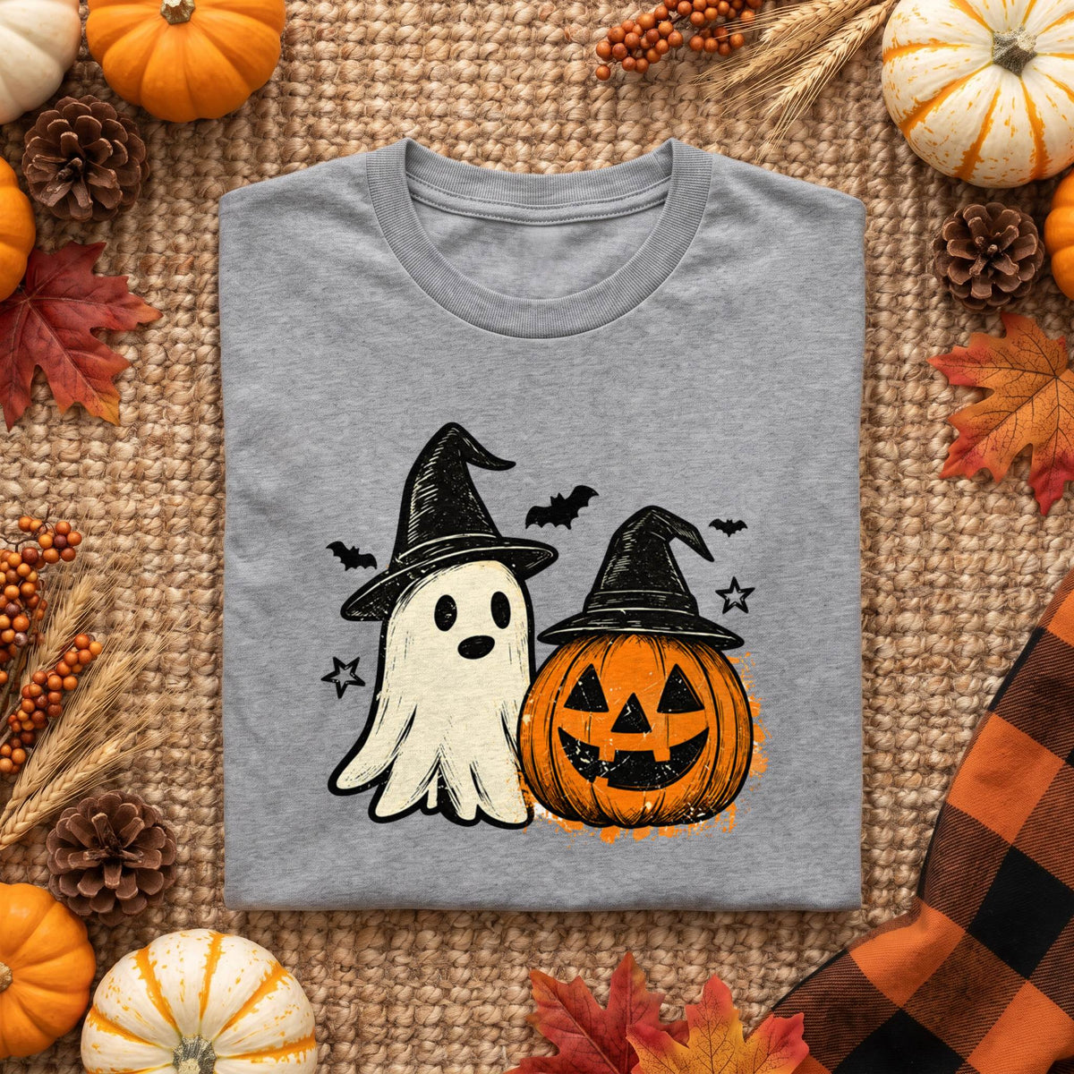 Cute Ghost Pumpkin Halloween Shirt, Witch Hat T-Shirt, Spooky Season Sweatshirt & Hoodie, Unisex Halloween Gift