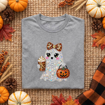 Bling Ghost Halloween Shirt, Sparkly Coffee Ghost T-Shirt, Sweatshirt & Hoodie, Halloween Gift