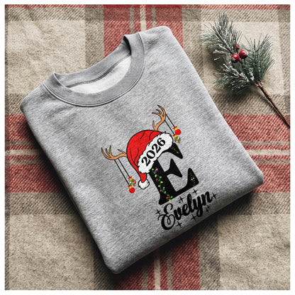Personalized Initial Christmas Shirt 2026, Custom Name T-Shirt, Sweatshirt & Hoodie, Unisex Holiday Gift
