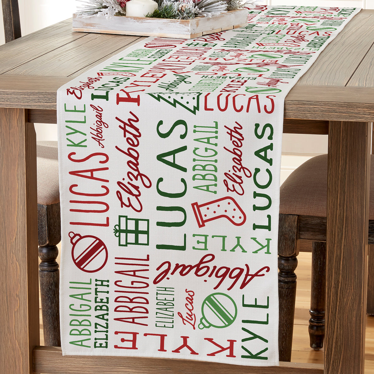 Holiday Repeating Name Personalized Christmas Table Runner – Custom Home Decor – Custom Christmas Decor – Personalized Christmas Decor - product image 2