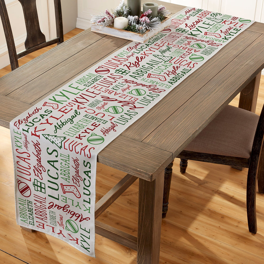 Holiday Repeating Name Personalized Christmas Table Runner – Custom Home Decor – Custom Christmas Decor – Personalized Christmas Decor - main product image
