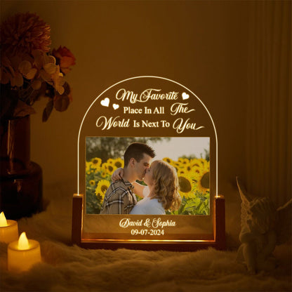 Custom Couples Photo Night Light, Personalized Anniversary LED Lamp, Boyfriend Girlfriend Gift, Picture Acrylic Plaque - product image 2