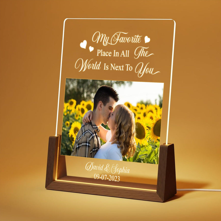 Custom Couples Photo Night Light, Personalized Anniversary LED Lamp, Boyfriend Girlfriend Gift, Picture Acrylic Plaque - main product image