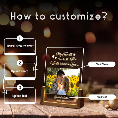 Custom Couples Photo Night Light, Personalized Anniversary LED Lamp, Boyfriend Girlfriend Gift, Picture Acrylic Plaque - product image 5