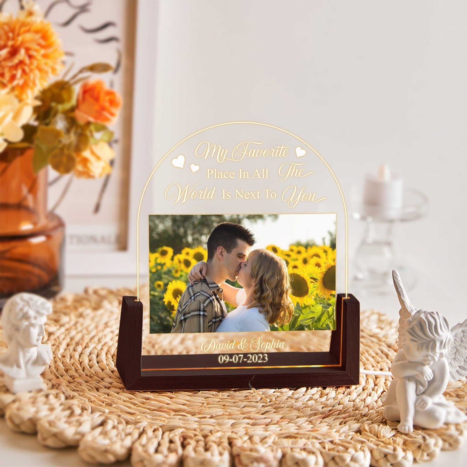 Custom Couples Photo Night Light, Personalized Anniversary LED Lamp, Boyfriend Girlfriend Gift, Picture Acrylic Plaque - product image 3