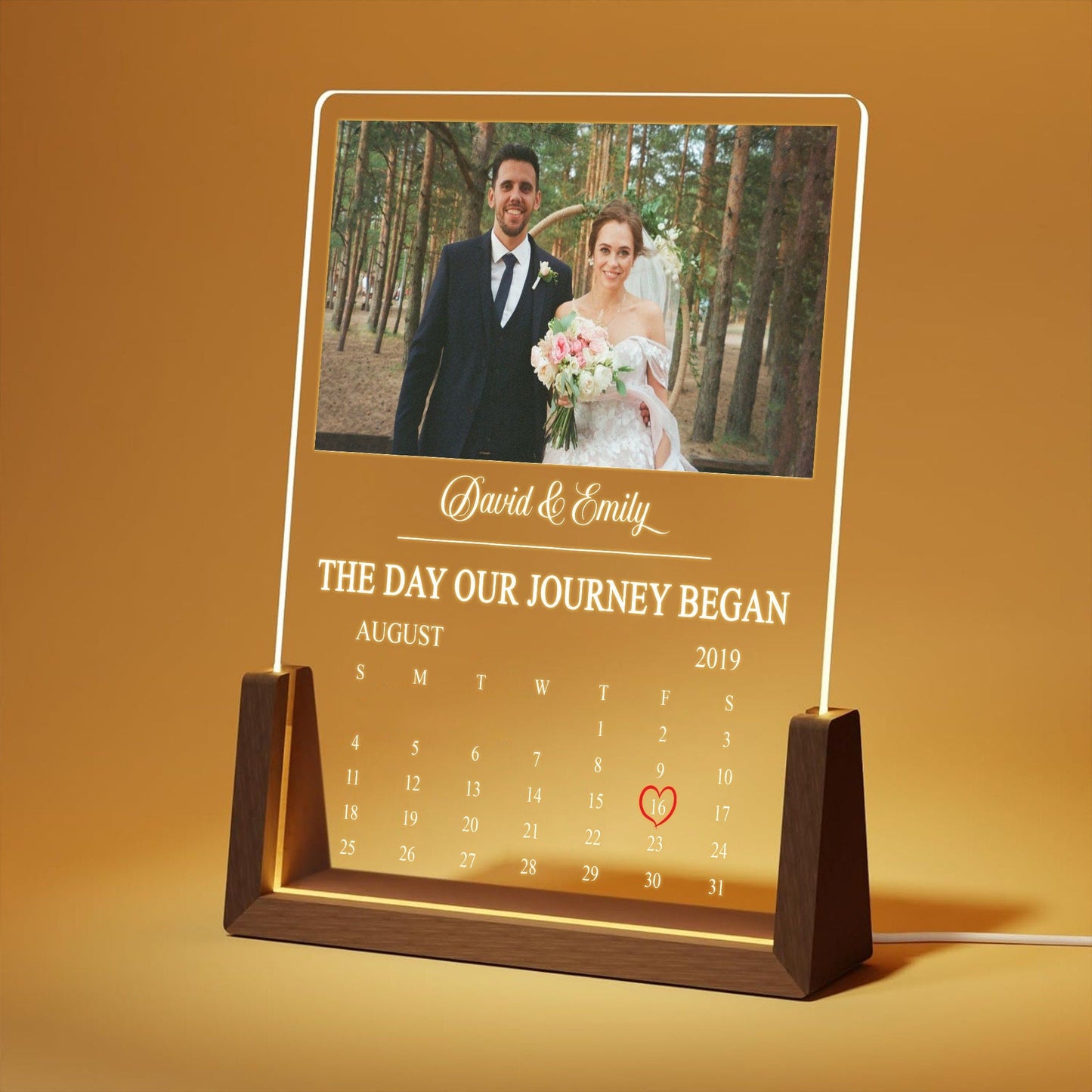 Custom Calendar Photo Night Light, The Day We Met Acrylic Plaque, Personalized Anniversary LED Lamp, Wedding Couples Gift - main product image