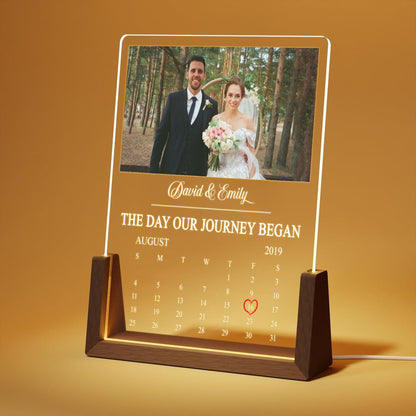 Custom Calendar Photo Night Light, The Day We Met Acrylic Plaque, Personalized Anniversary LED Lamp, Wedding Couples Gift - main product image