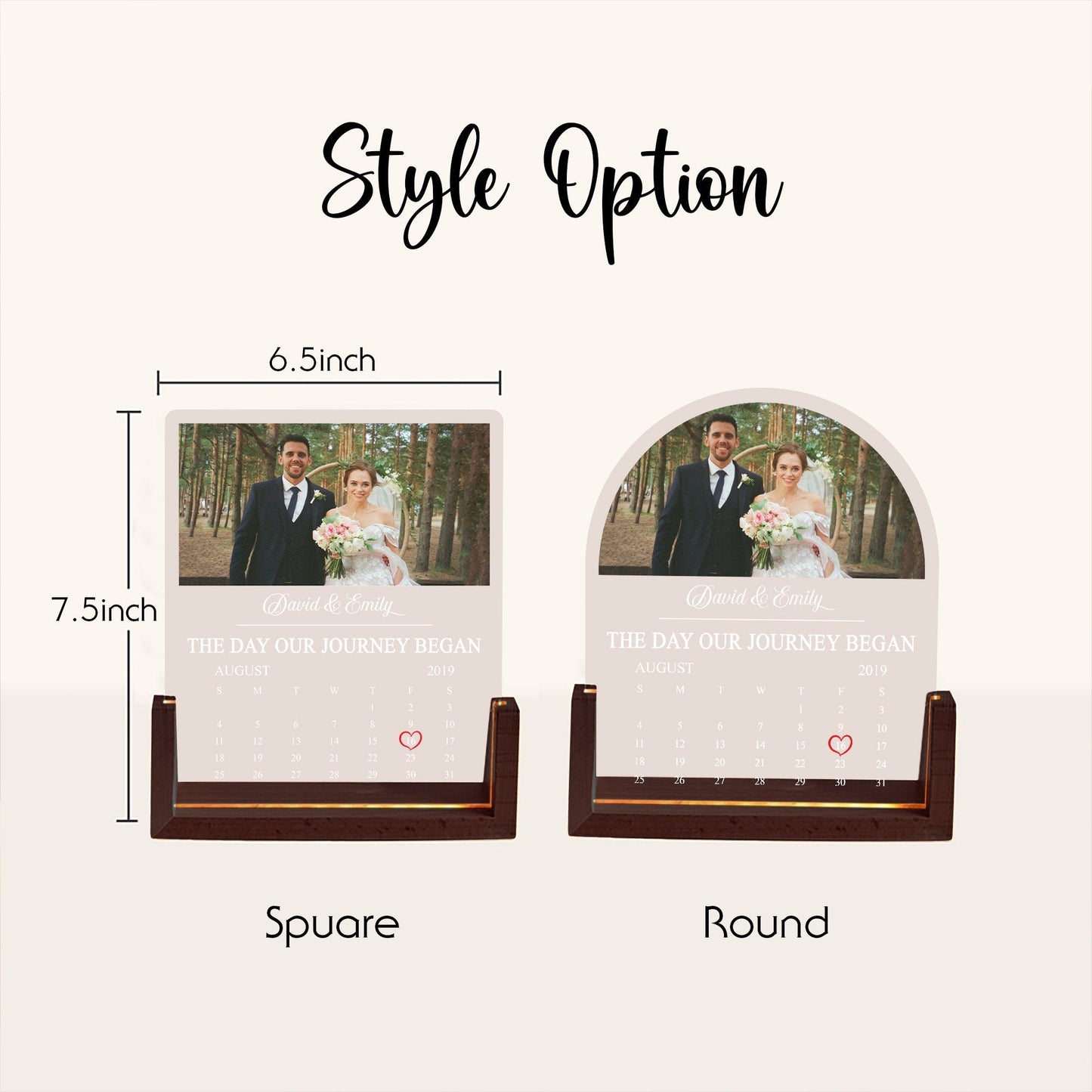 Custom Calendar Photo Night Light, The Day We Met Acrylic Plaque, Personalized Anniversary LED Lamp, Wedding Couples Gift - product image 2