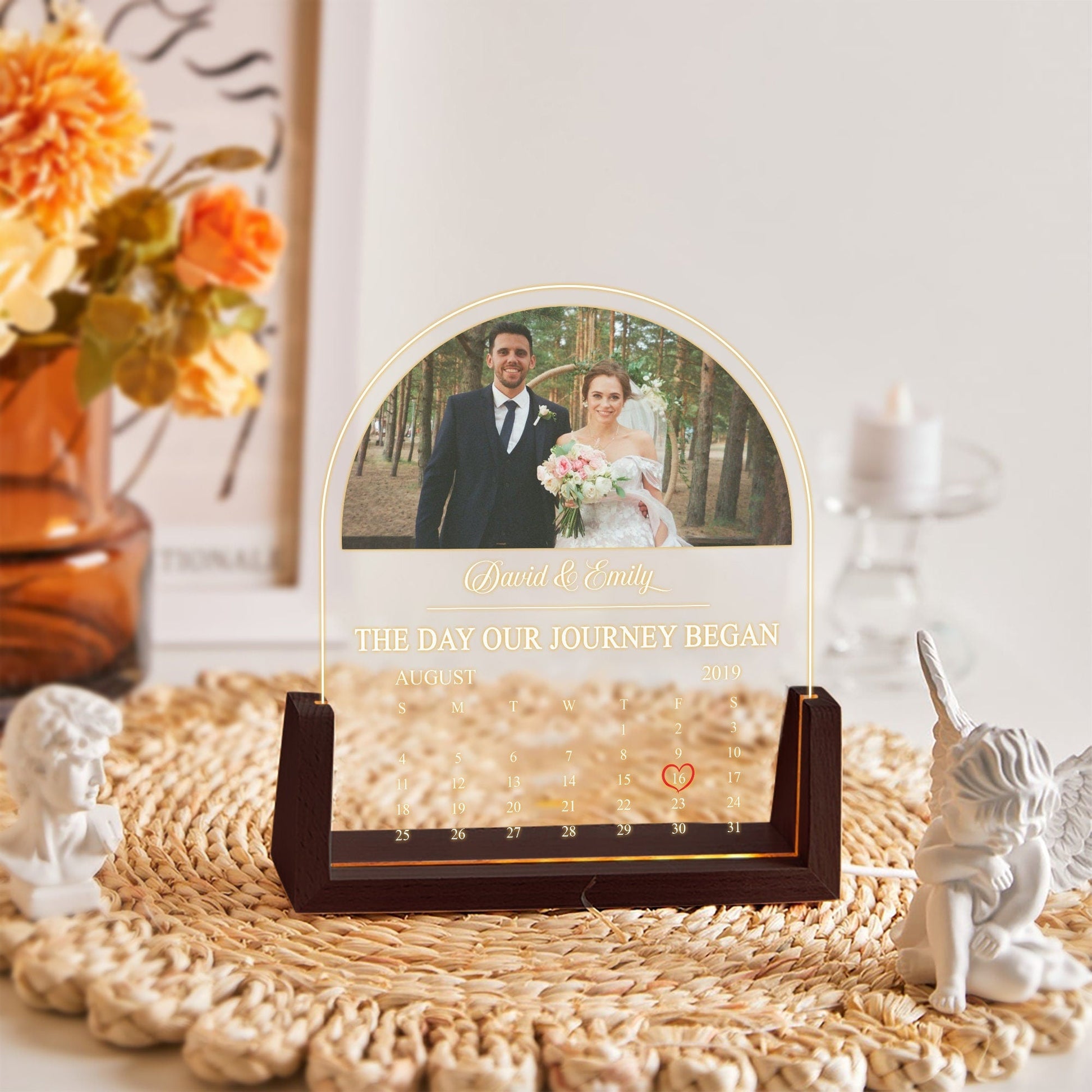 Custom Calendar Photo Night Light, The Day We Met Acrylic Plaque, Personalized Anniversary LED Lamp, Wedding Couples Gift - product image 4