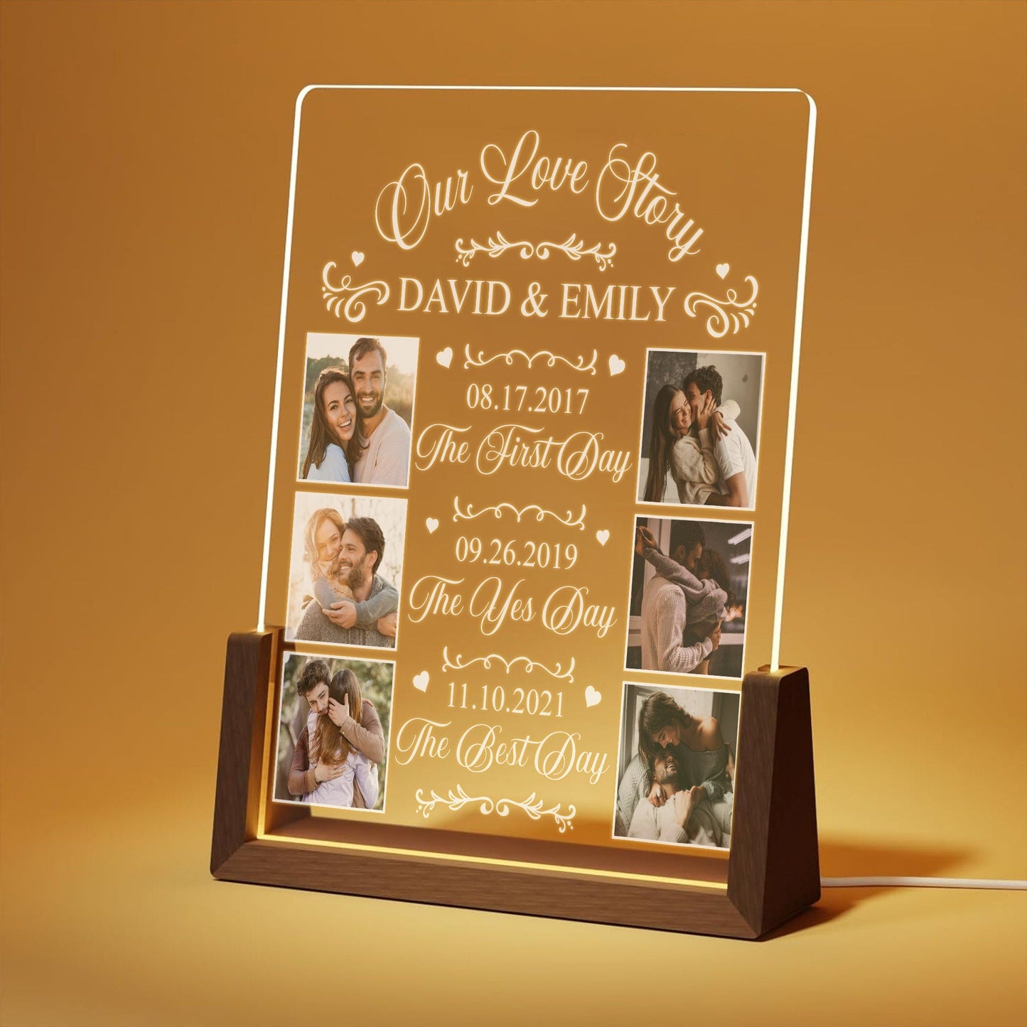 Our Love Story Photo Collage Lamp, Custom Anniversary Night Light, Couples Milestone Picture Plaque, Wedding Gift - main product image