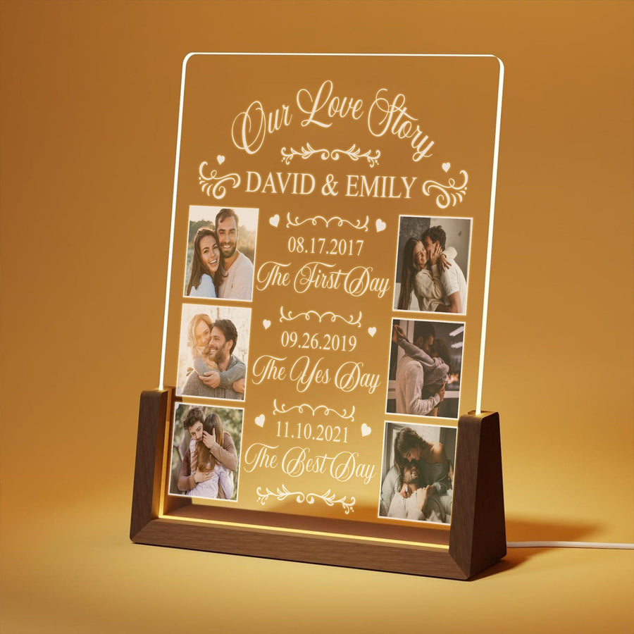 Our Love Story Photo Collage Lamp, Custom Anniversary Night Light, Couples Milestone Picture Plaque, Wedding Gift - main product image
