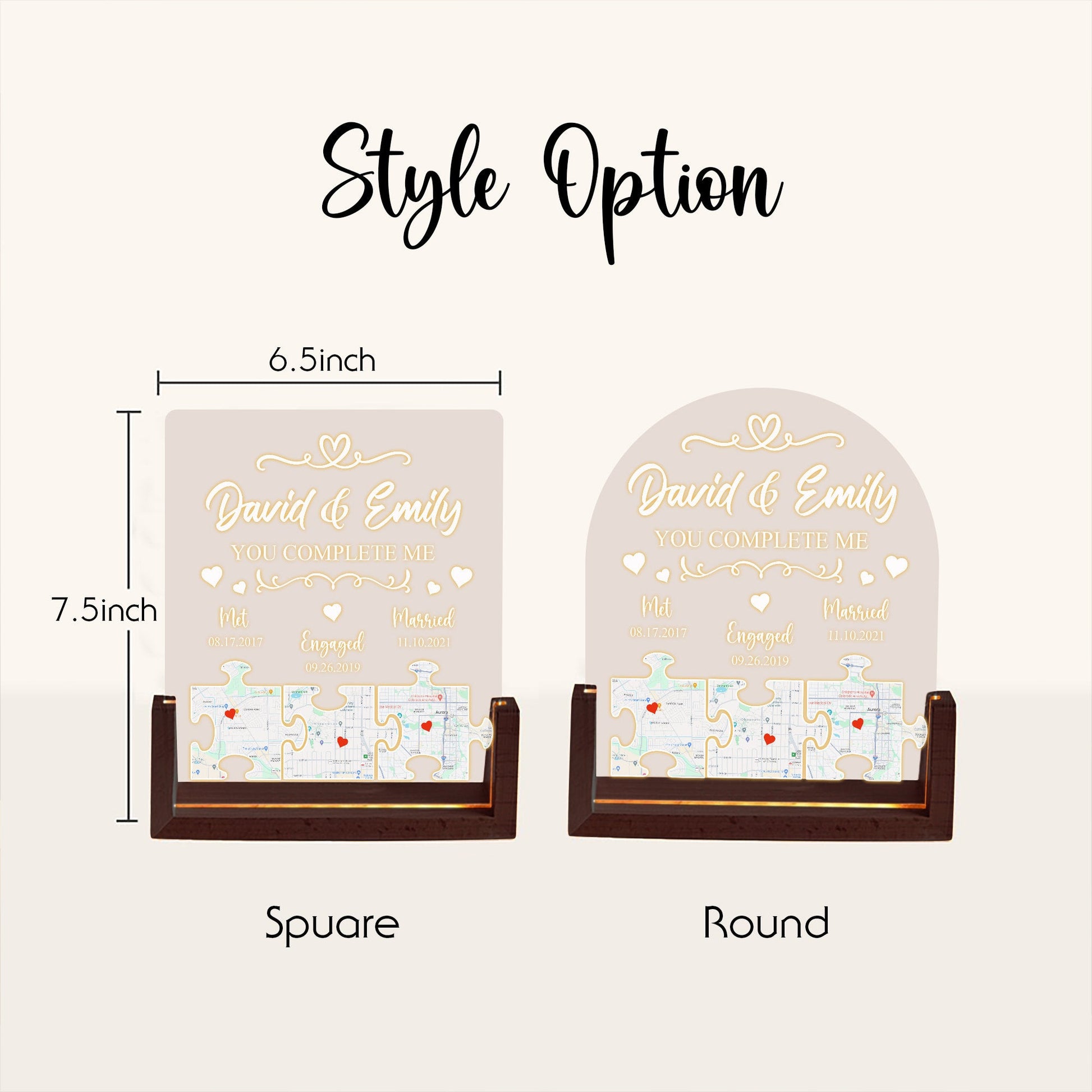 Custom Map Puzzle Night Light, Long Distance Relationship Gift, Personalized Met Engaged Married Plaque, LED Lamp - product image 4