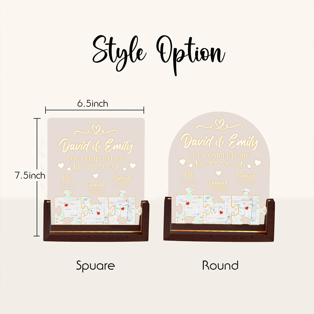 Custom Map Puzzle Night Light, Long Distance Relationship Gift, Personalized Met Engaged Married Plaque, LED Lamp - product image 4