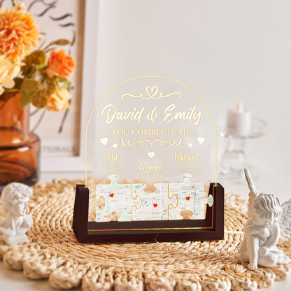 Custom Map Puzzle Night Light, Long Distance Relationship Gift, Personalized Met Engaged Married Plaque, LED Lamp - product image 3