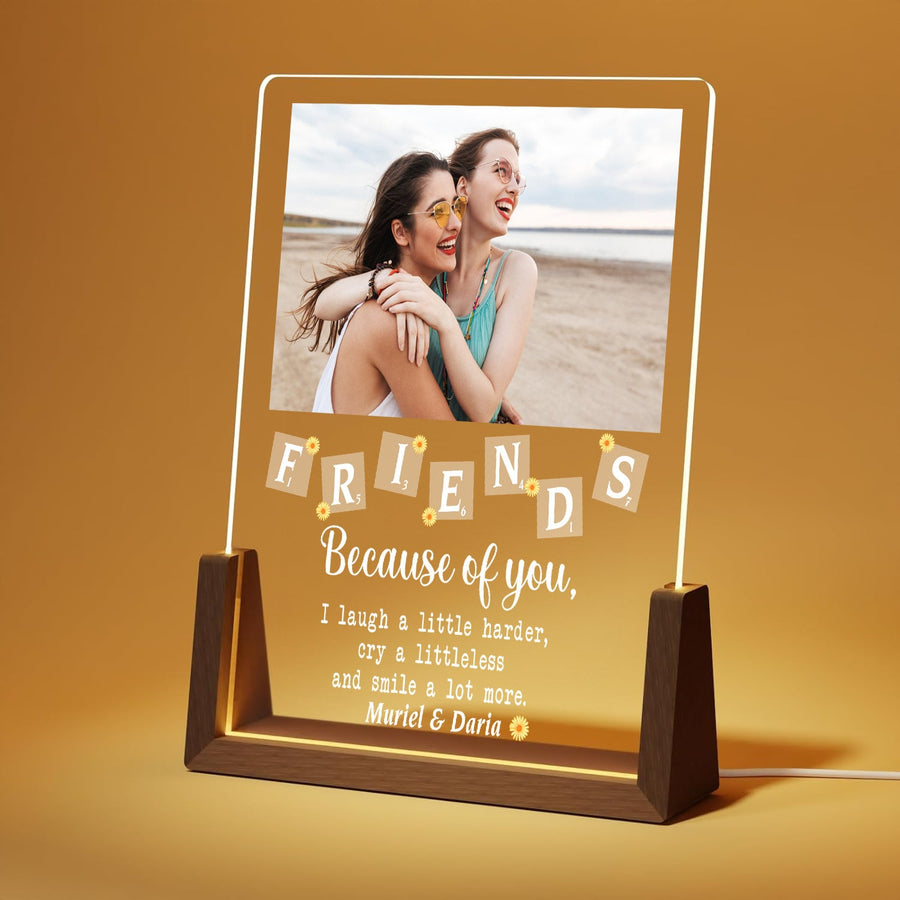 Custom Best Friend Photo Lamp, Personalized Friendship LED Light, Scrabble Name Acrylic Plaque, Birthday Gift for Her - main product image