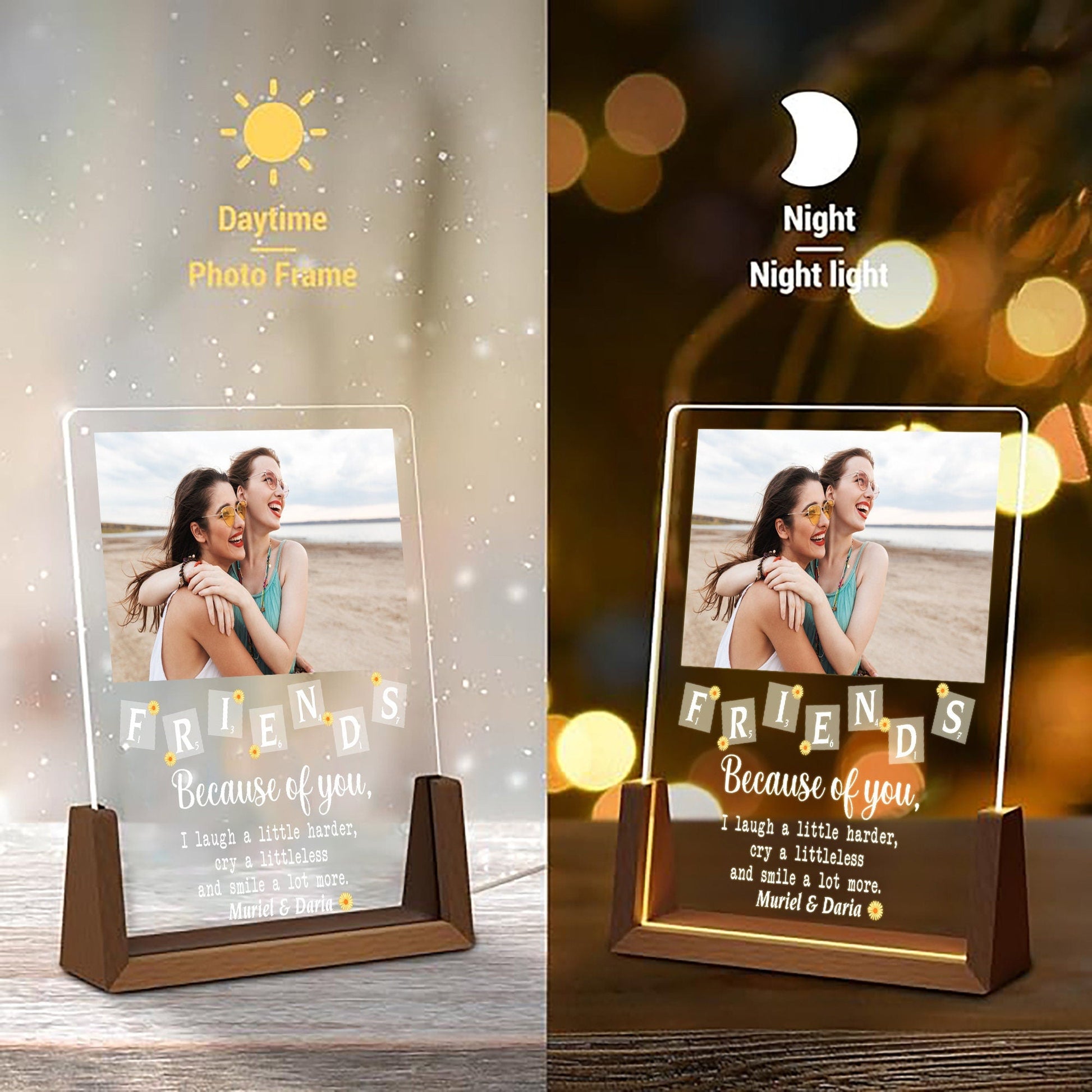 Custom Best Friend Photo Lamp, Personalized Friendship LED Light, Scrabble Name Acrylic Plaque, Birthday Gift for Her - product image 5