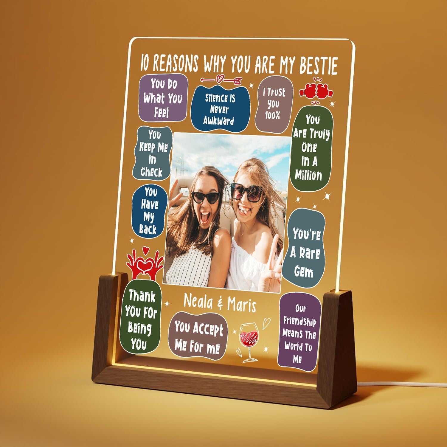 Reasons Why You Are My Bestie Lamp, Custom Text Photo Plaque, Funny Best Friend Gift, Personalized Friendship Keepsake, Unique Birthday Sign - main product image