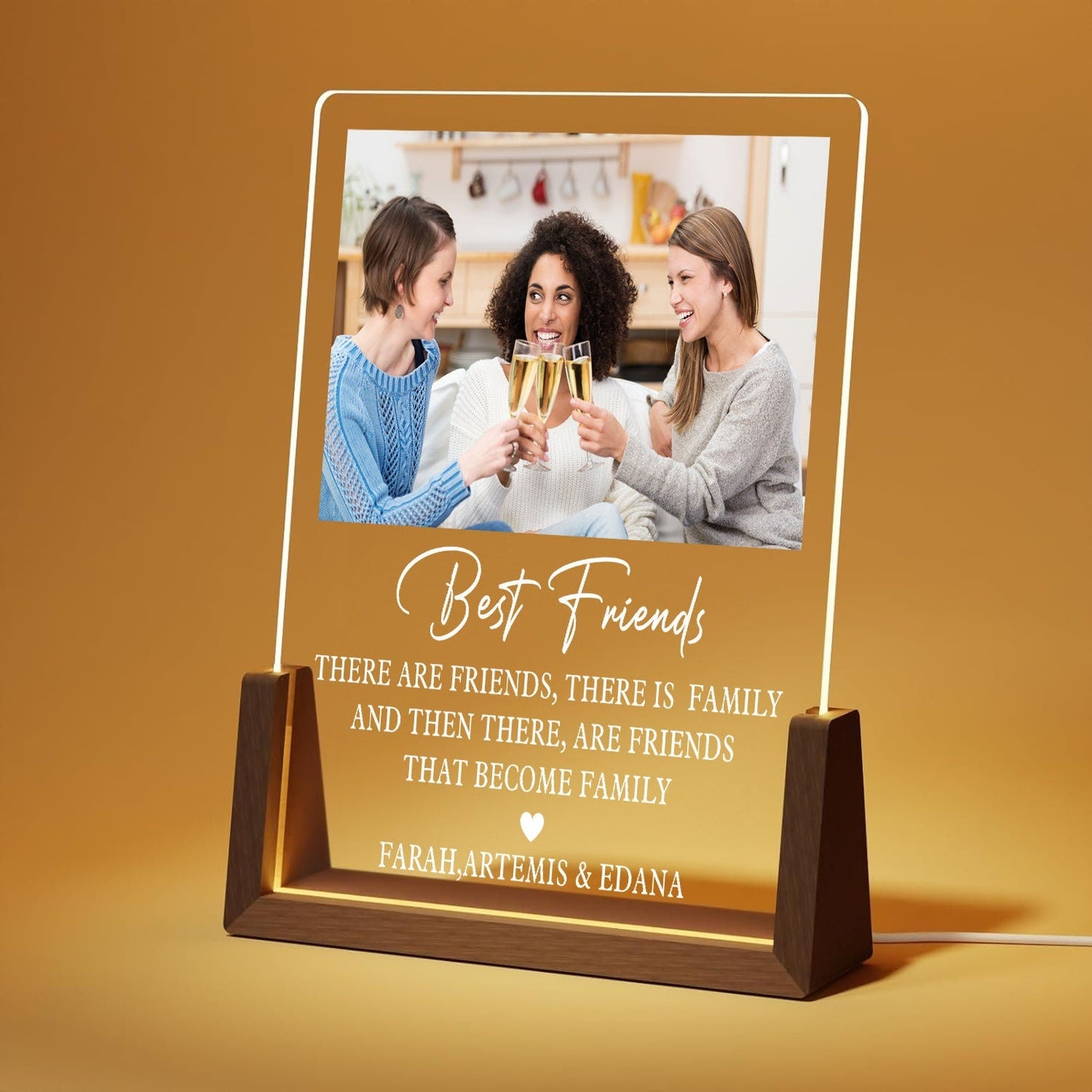 Custom Best Friend Photo Lamp, Friends Become Family Acrylic Plaque, Personalized Friendship LED Light, Birthday Gift - main product image
