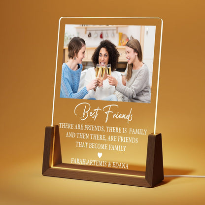 Custom Best Friend Photo Lamp, Friends Become Family Acrylic Plaque, Personalized Friendship LED Light, Birthday Gift - main product image