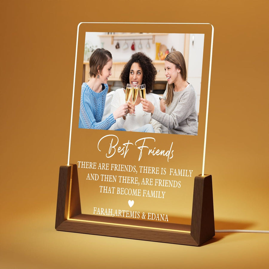 Custom Best Friend Photo Lamp, Friends Become Family Acrylic Plaque, Personalized Friendship LED Light, Birthday Gift - main product image
