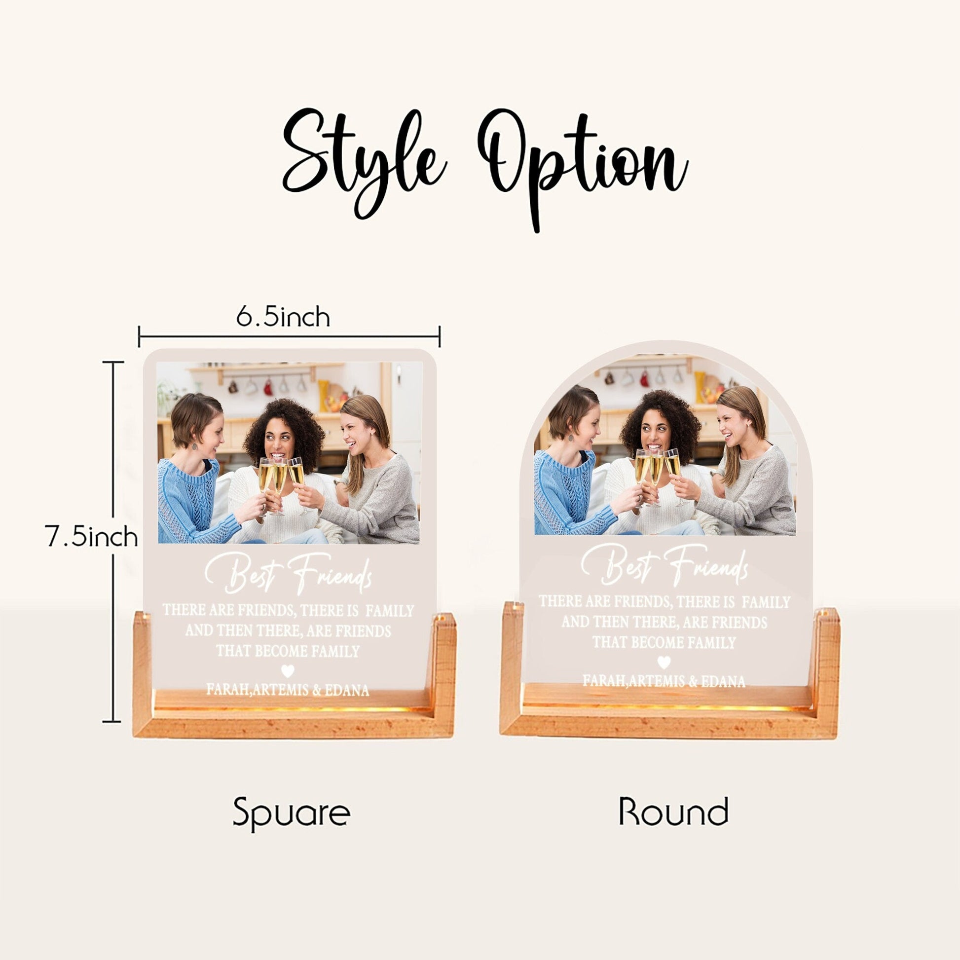 Custom Best Friend Photo Lamp, Friends Become Family Acrylic Plaque, Personalized Friendship LED Light, Birthday Gift - product image 5