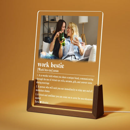 Work Bestie Photo Night Light, Coworker Leaving Gift, Custom Dictionary Definition Plaque, Office Desk LED Lamp - main product image