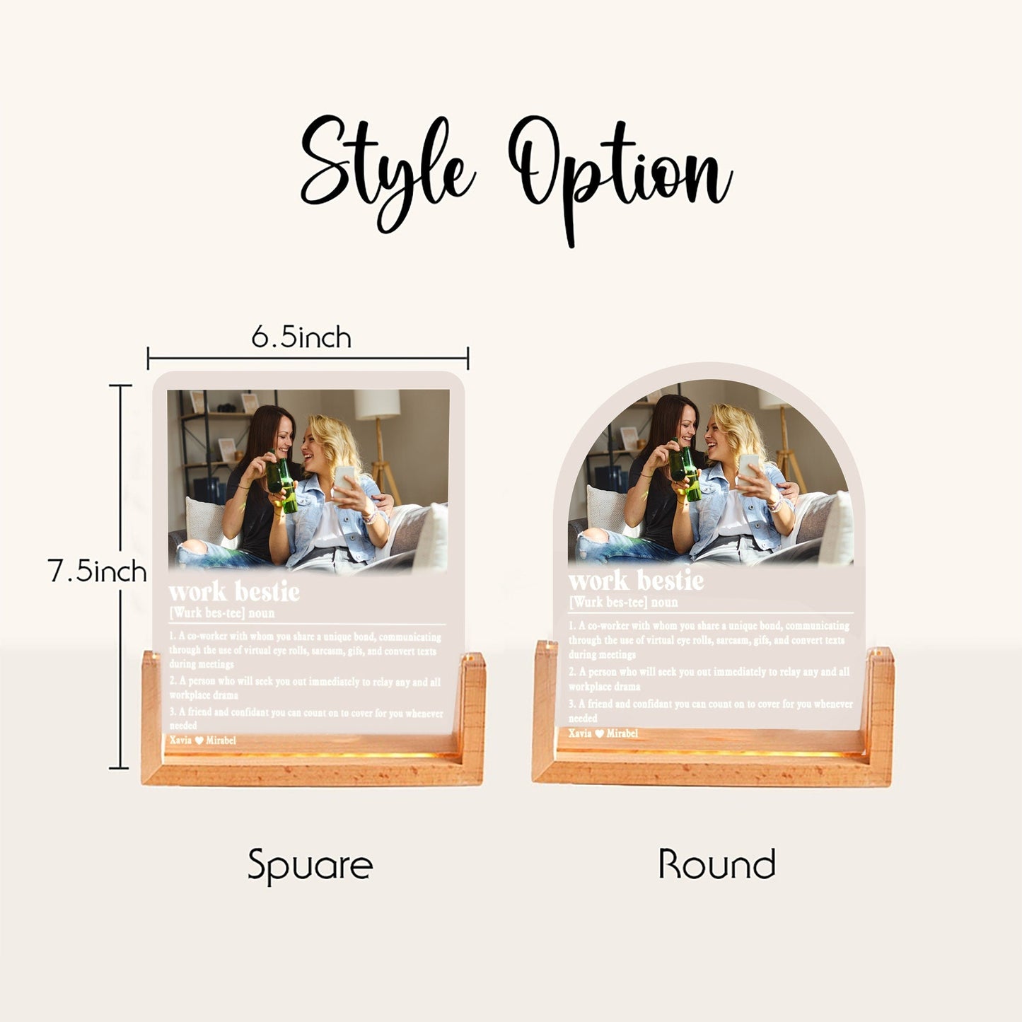 Work Bestie Photo Night Light, Coworker Leaving Gift, Custom Dictionary Definition Plaque, Office Desk LED Lamp - product image 2