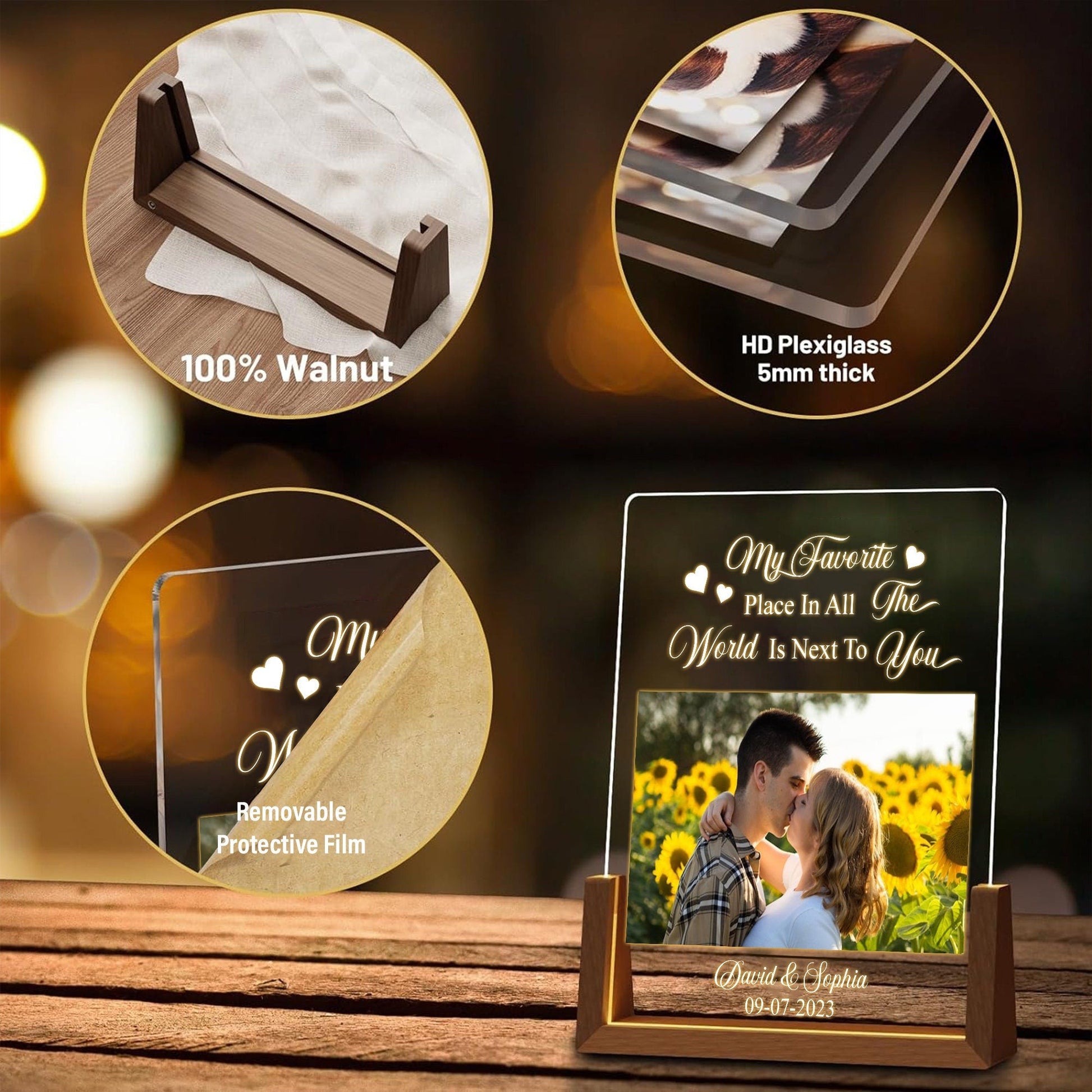 Custom Couples Photo Night Light, Personalized Anniversary LED Lamp, Boyfriend Girlfriend Gift, Picture Acrylic Plaque - product image 6