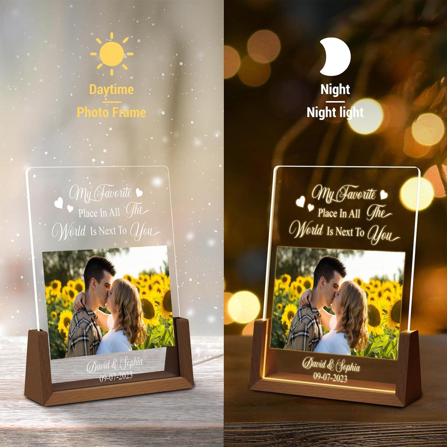 Custom Couples Photo Night Light, Personalized Anniversary LED Lamp, Boyfriend Girlfriend Gift, Picture Acrylic Plaque - product image 7