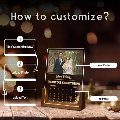 Custom Calendar Photo Night Light, The Day We Met Acrylic Plaque, Personalized Anniversary LED Lamp, Wedding Couples Gift - product image 3