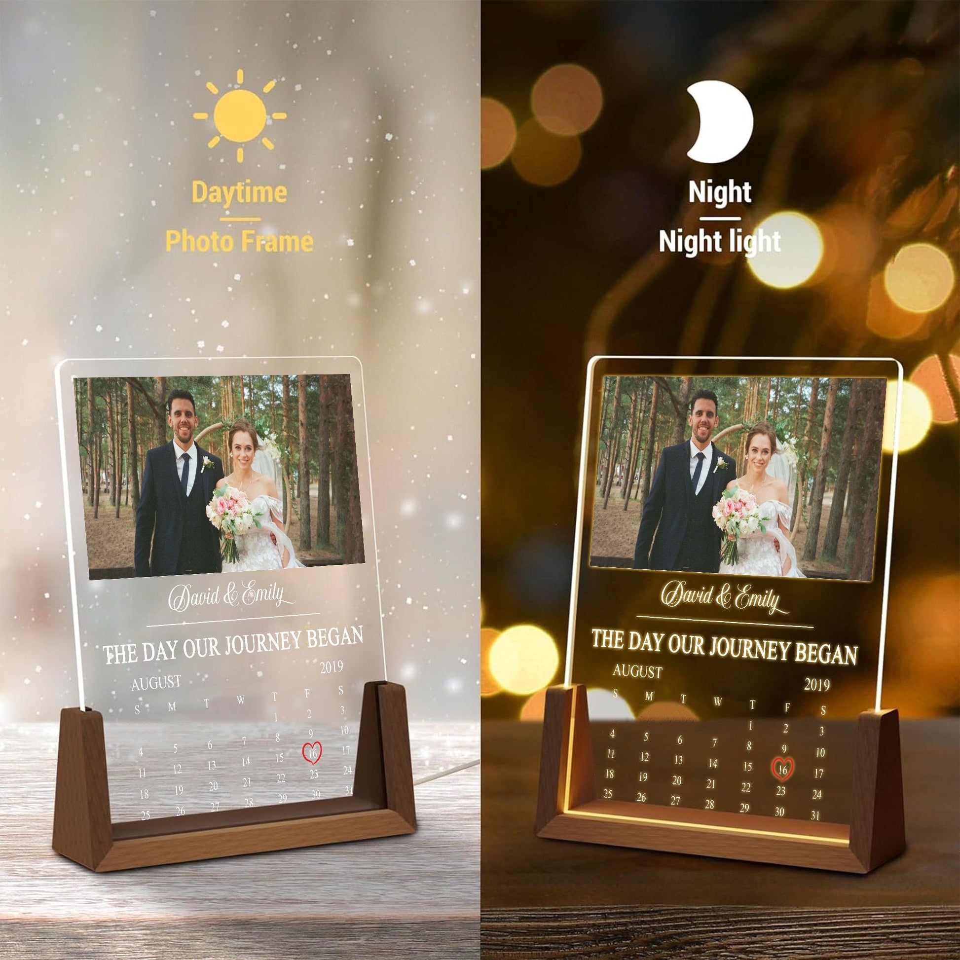 Custom Calendar Photo Night Light, The Day We Met Acrylic Plaque, Personalized Anniversary LED Lamp, Wedding Couples Gift - product image 6