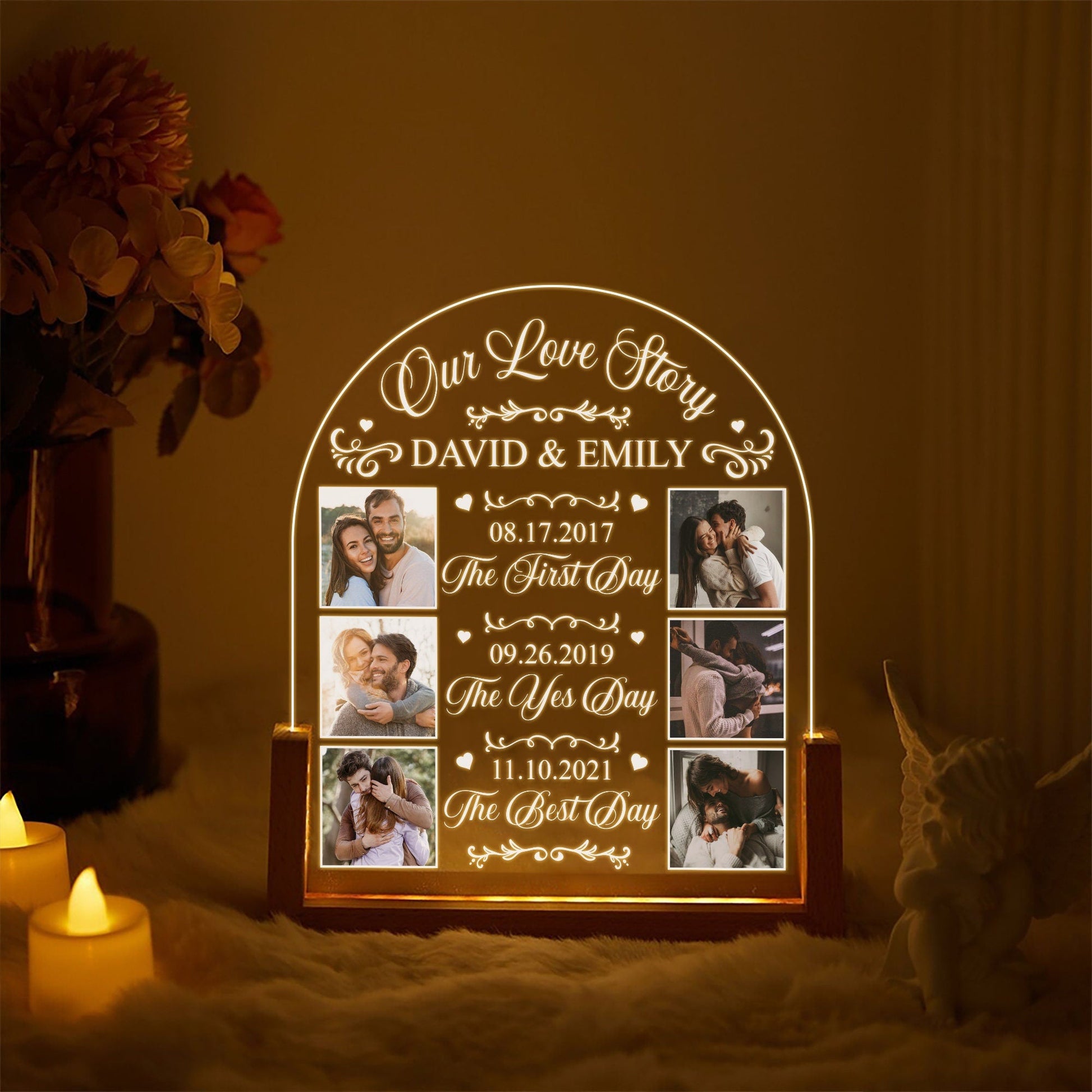 Our Love Story Photo Collage Lamp, Custom Anniversary Night Light, Couples Milestone Picture Plaque, Wedding Gift - product image 2