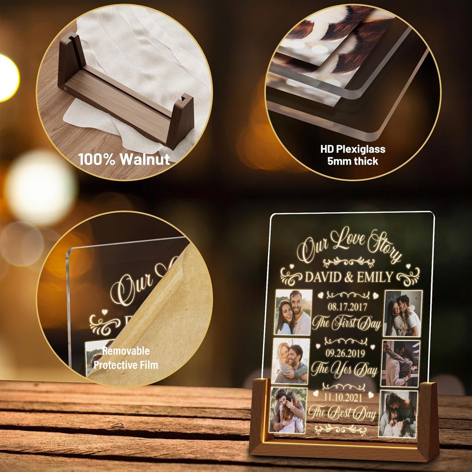 Our Love Story Photo Collage Lamp, Custom Anniversary Night Light, Couples Milestone Picture Plaque, Wedding Gift - product image 5