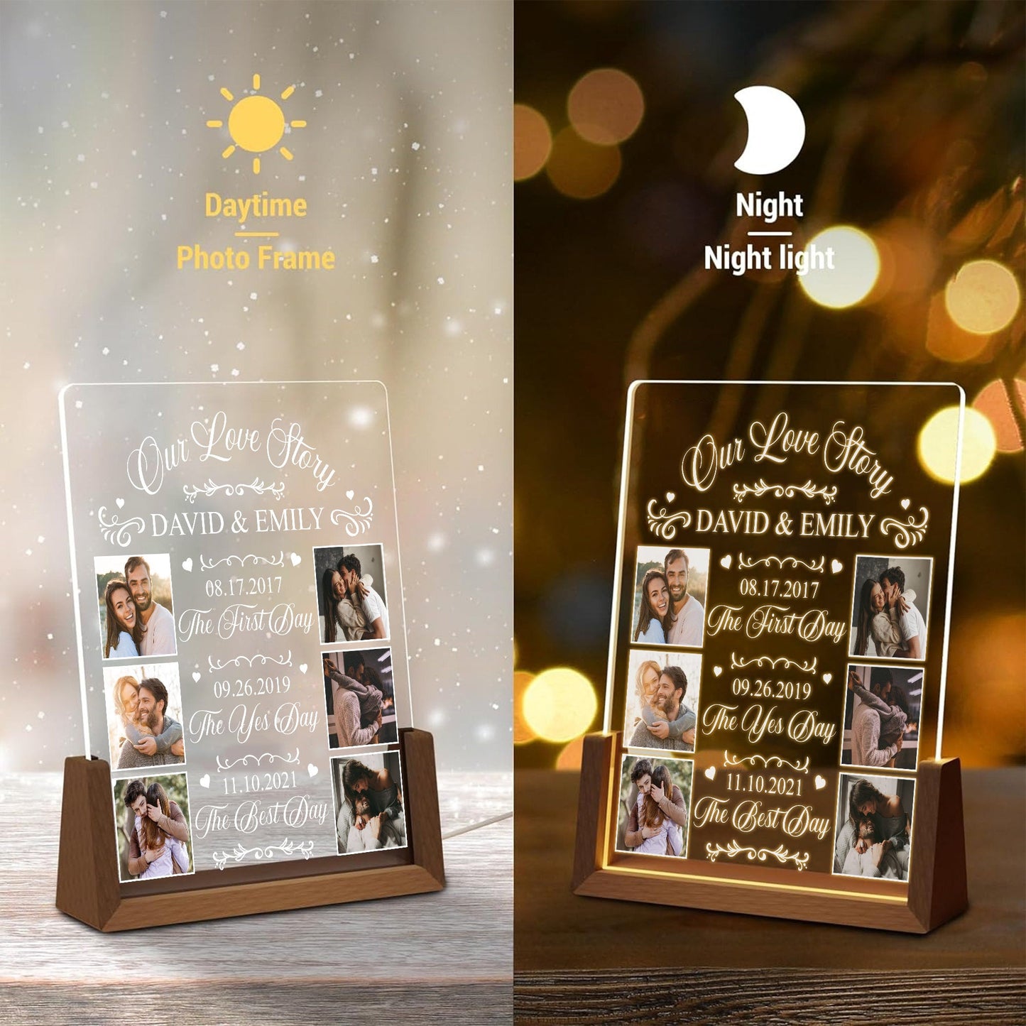 Our Love Story Photo Collage Lamp, Custom Anniversary Night Light, Couples Milestone Picture Plaque, Wedding Gift - product image 6