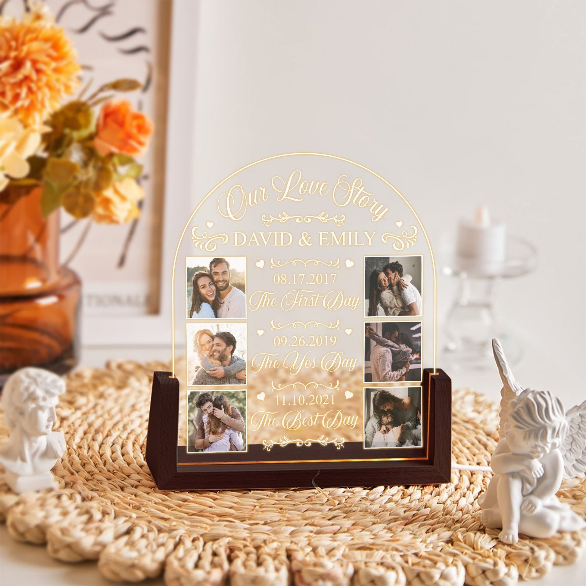 Our Love Story Photo Collage Lamp, Custom Anniversary Night Light, Couples Milestone Picture Plaque, Wedding Gift - product image 3