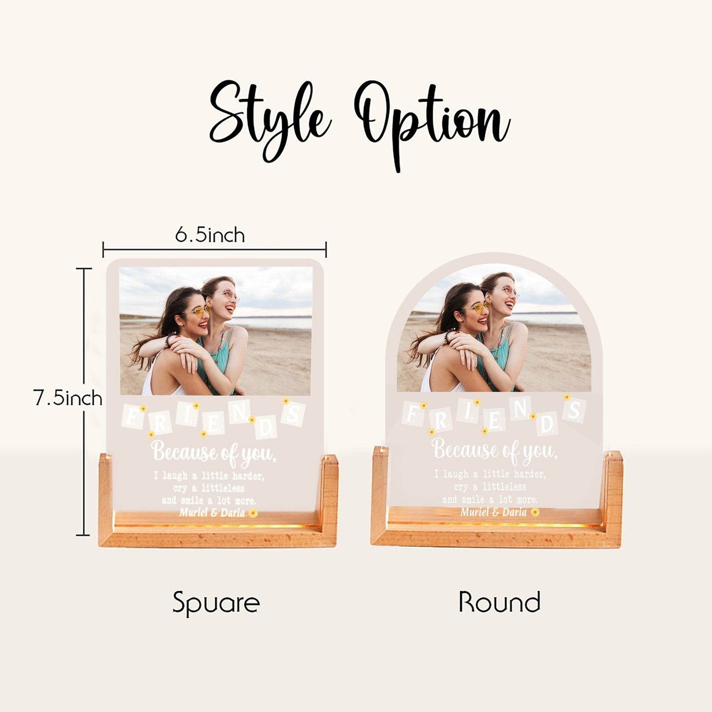 Custom Best Friend Photo Lamp, Personalized Friendship LED Light, Scrabble Name Acrylic Plaque, Birthday Gift for Her - product image 2