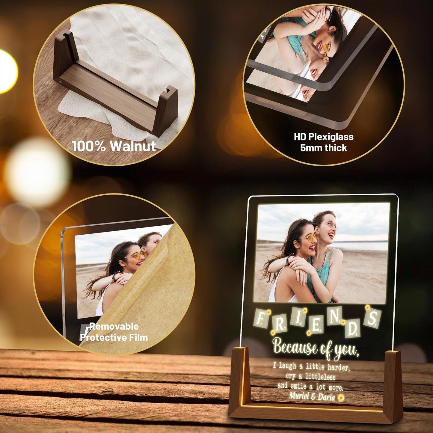 Custom Best Friend Photo Lamp, Personalized Friendship LED Light, Scrabble Name Acrylic Plaque, Birthday Gift for Her - product image 4