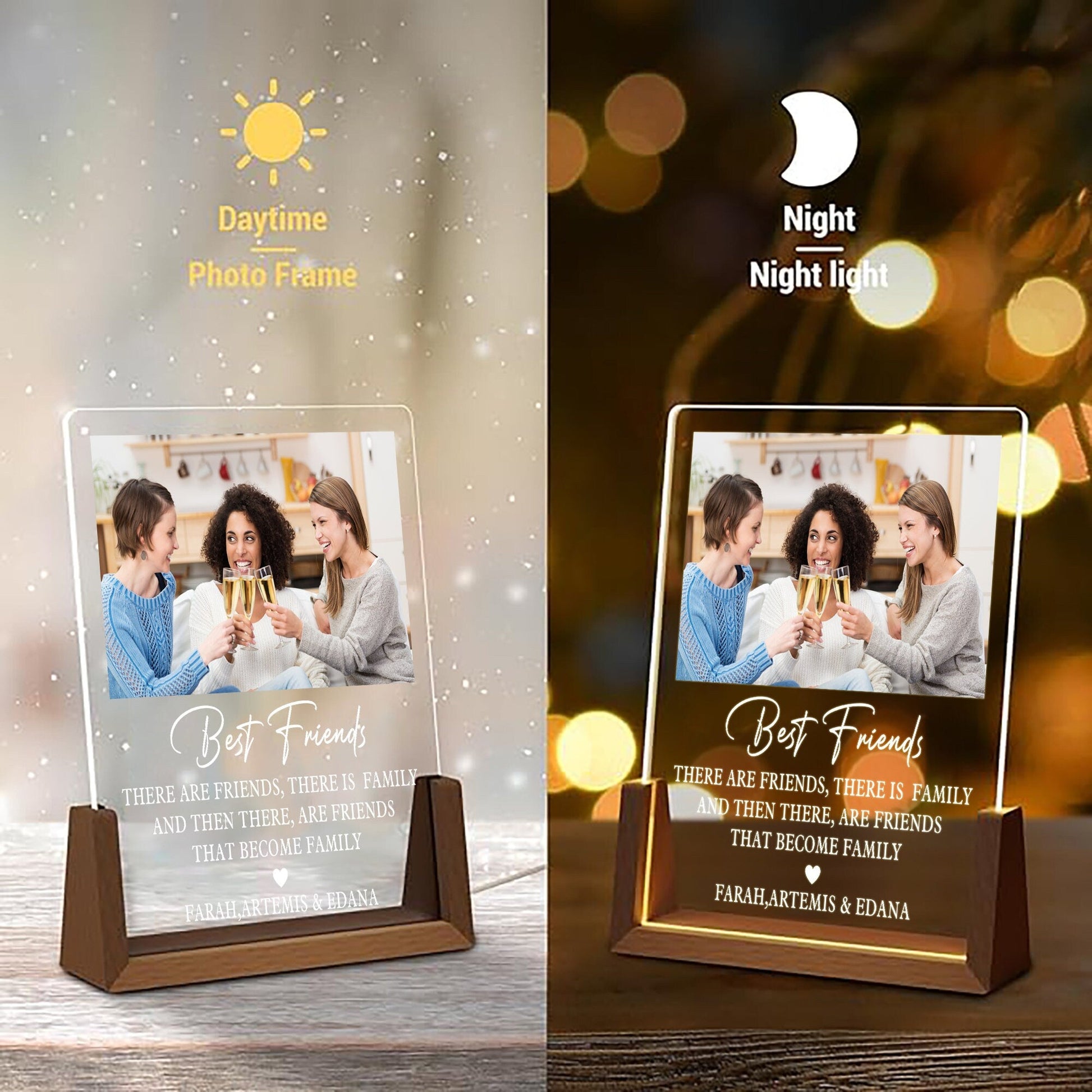 Custom Best Friend Photo Lamp, Friends Become Family Acrylic Plaque, Personalized Friendship LED Light, Birthday Gift - product image 2