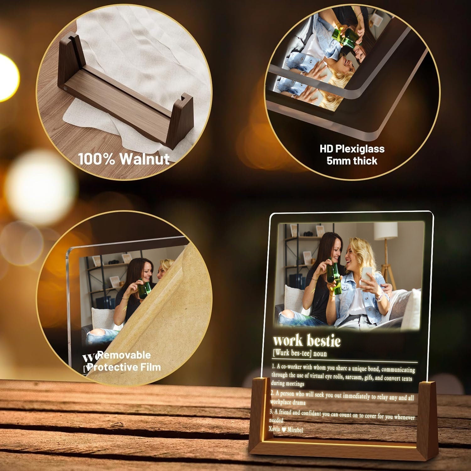 Work Bestie Photo Night Light, Coworker Leaving Gift, Custom Dictionary Definition Plaque, Office Desk LED Lamp - product image 4
