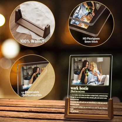 Work Bestie Photo Night Light, Coworker Leaving Gift, Custom Dictionary Definition Plaque, Office Desk LED Lamp - product image 4
