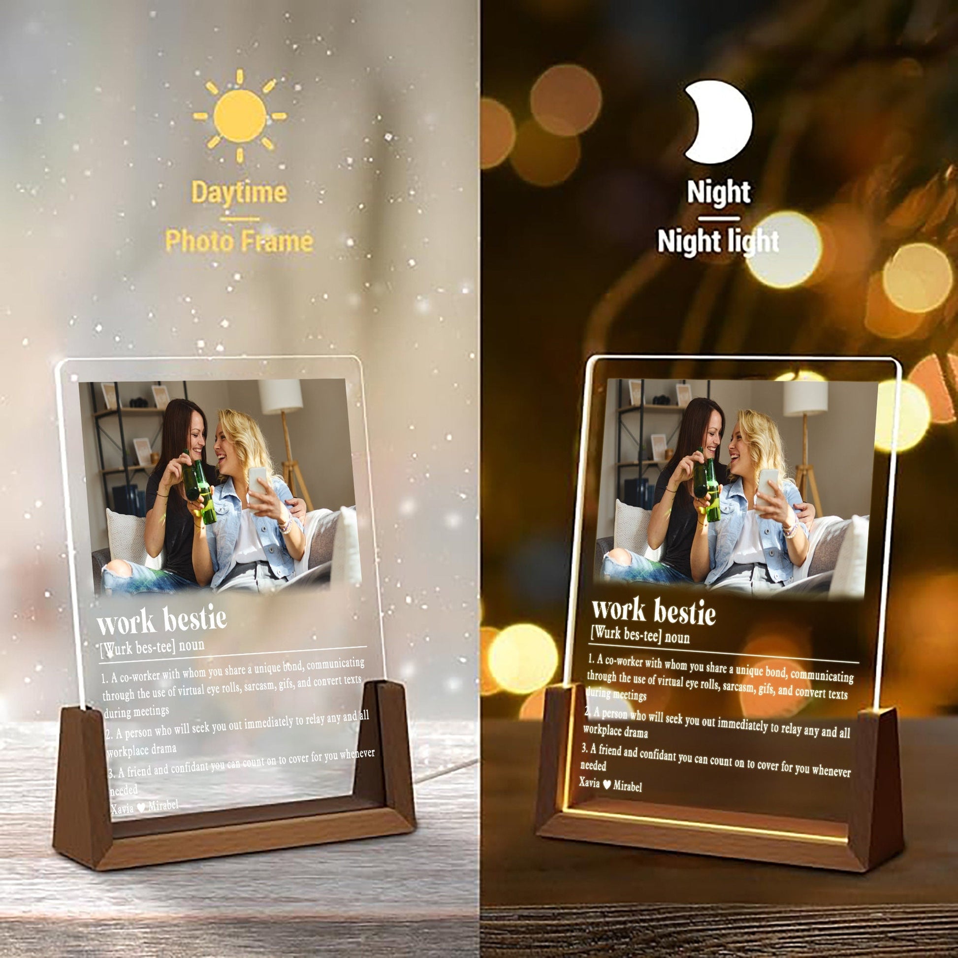 Work Bestie Photo Night Light, Coworker Leaving Gift, Custom Dictionary Definition Plaque, Office Desk LED Lamp - product image 5