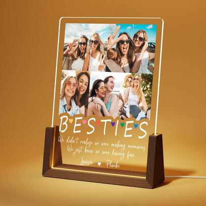 Custom Bestie Photo Collage Glass Night Light, Personalized Friendship Picture Lamp, Soul Sister Birthday Gift, Best Friend LED Plaque - main product image