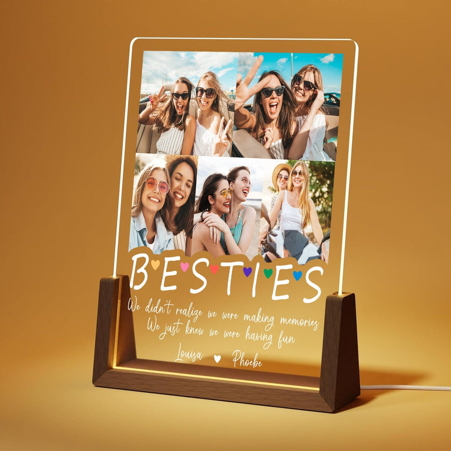 Custom Bestie Photo Collage Glass Night Light, Personalized Friendship Picture Lamp, Soul Sister Birthday Gift, Best Friend LED Plaque - main product image