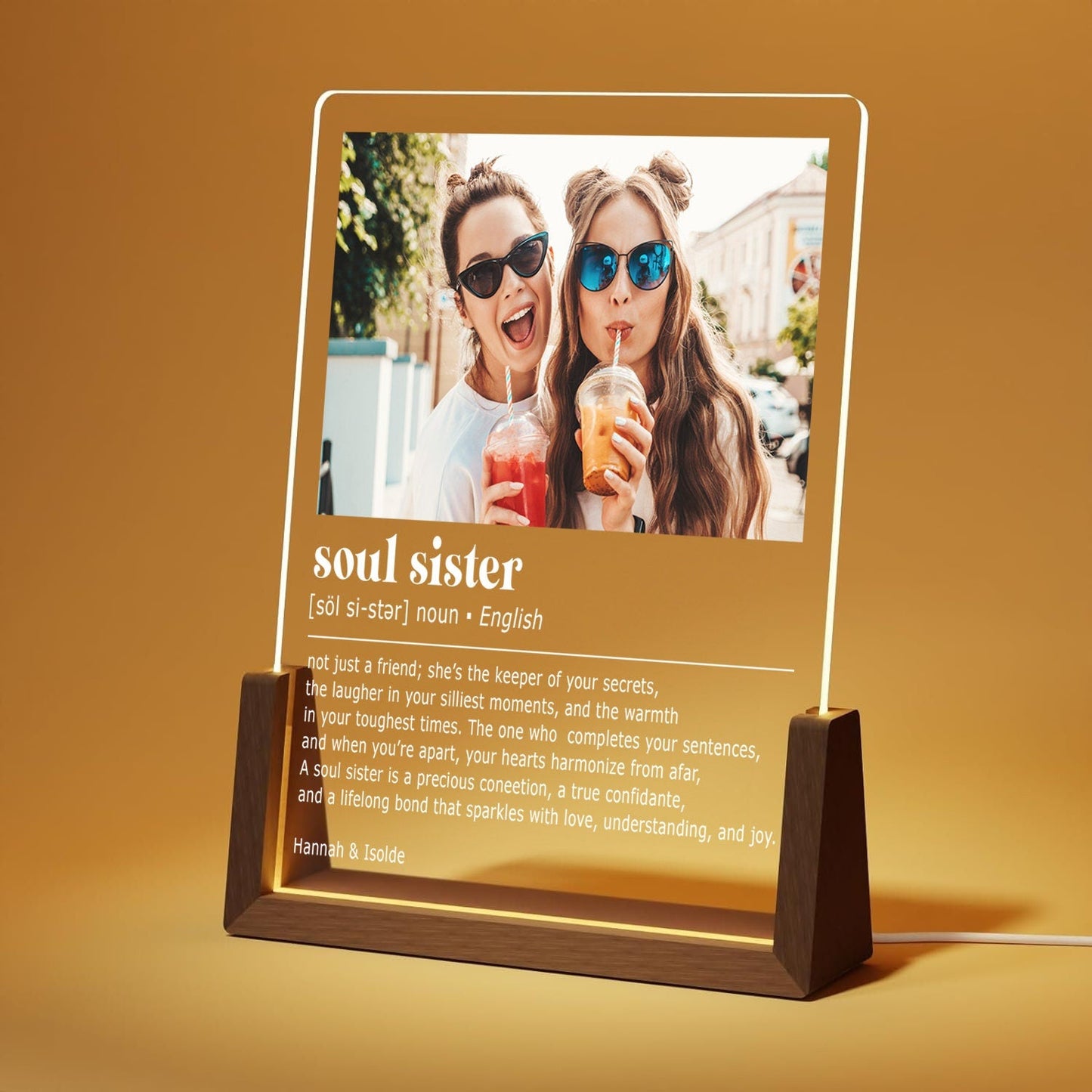 Custom Soul Sister Definition Plaque, Best Friend Photo Lamp, Unbiological Sister Gift, Aesthetic Room Decor, Personalized Bestie Birthday - main product image