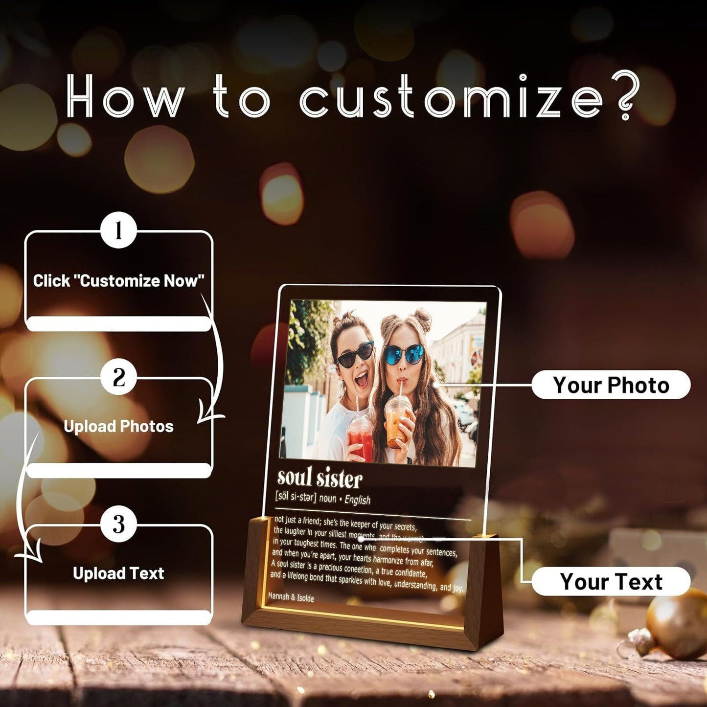 Custom Soul Sister Definition Plaque, Best Friend Photo Lamp, Unbiological Sister Gift, Aesthetic Room Decor, Personalized Bestie Birthday - product image 2