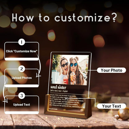 Custom Soul Sister Definition Plaque, Best Friend Photo Lamp, Unbiological Sister Gift, Aesthetic Room Decor, Personalized Bestie Birthday - product image 2