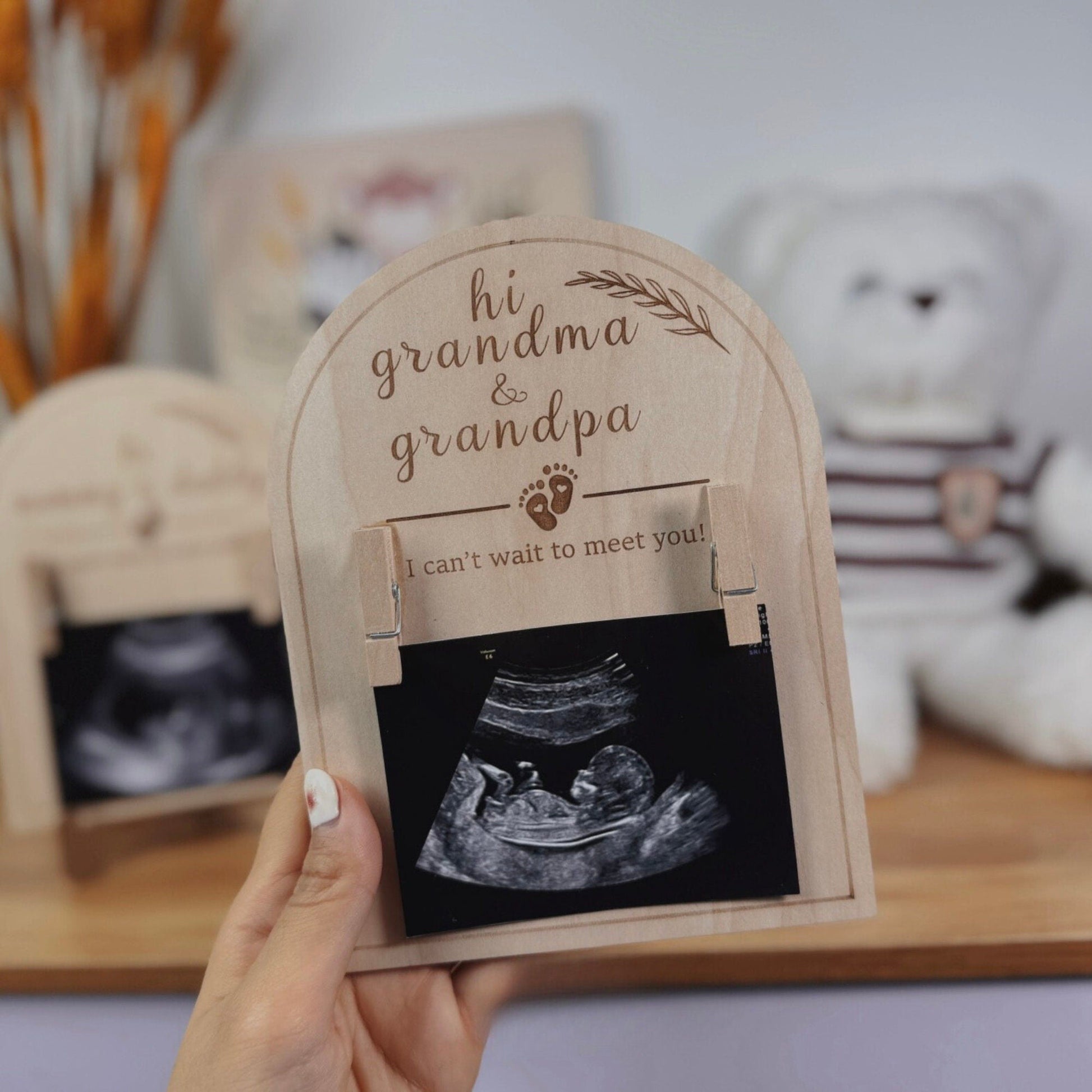Grandparent Pregnancy Announcement Gift - Custom Basswood Ultrasound Photo Frame, New Baby Reveal Keepsake, Future Grandma Grandpa Gift - product image 5