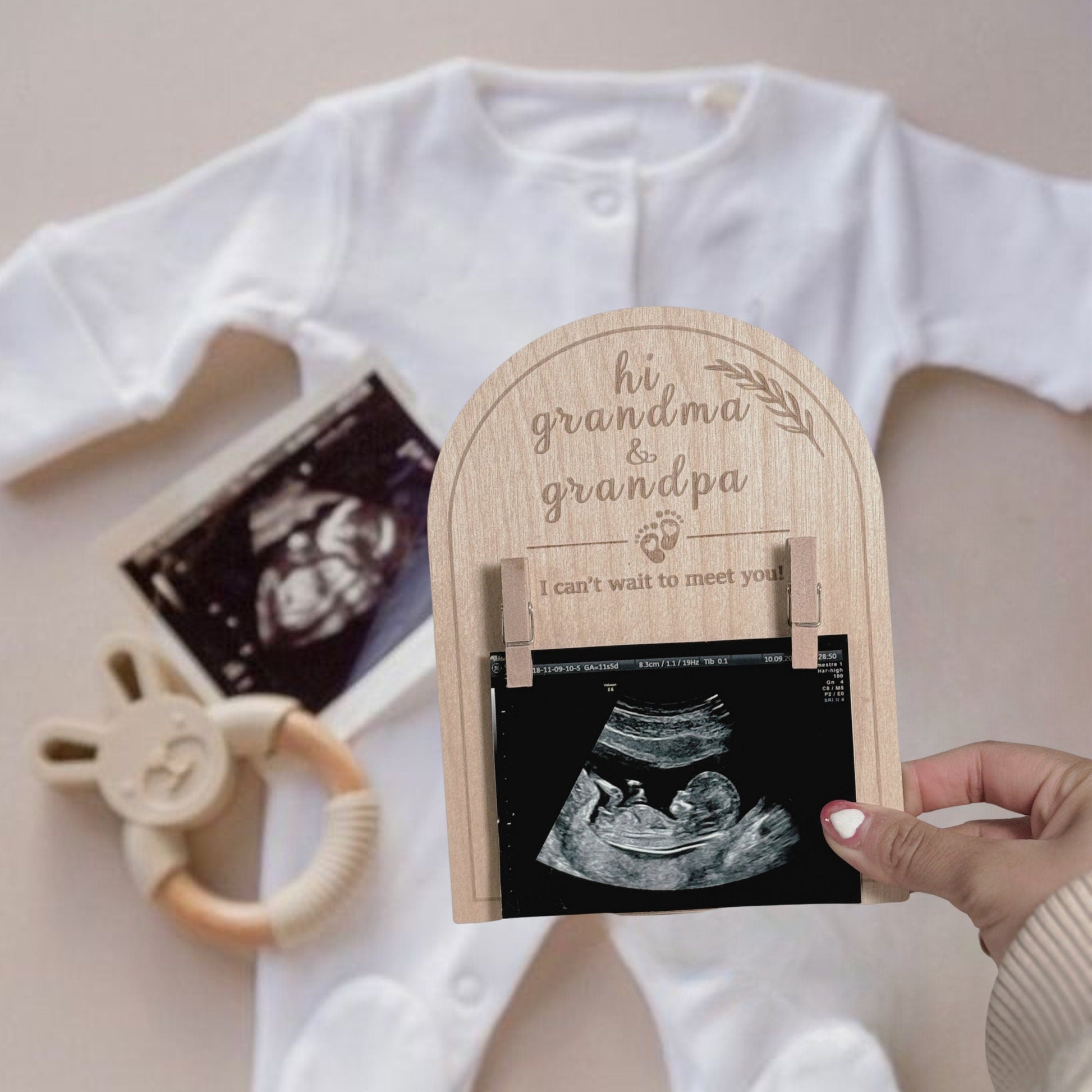 Grandparent Pregnancy Announcement Gift - Custom Basswood Ultrasound Photo Frame, New Baby Reveal Keepsake, Future Grandma Grandpa Gift - product image 4