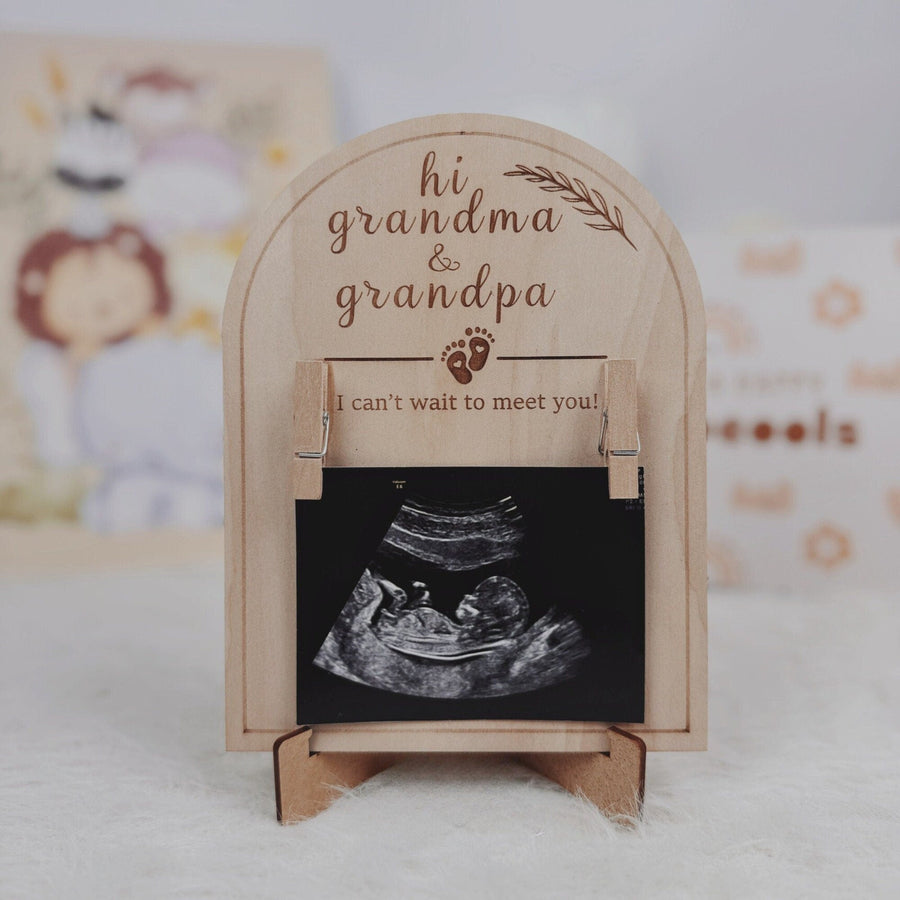 Grandparent Pregnancy Announcement Gift - Custom Basswood Ultrasound Photo Frame, New Baby Reveal Keepsake, Future Grandma Grandpa Gift - main product image